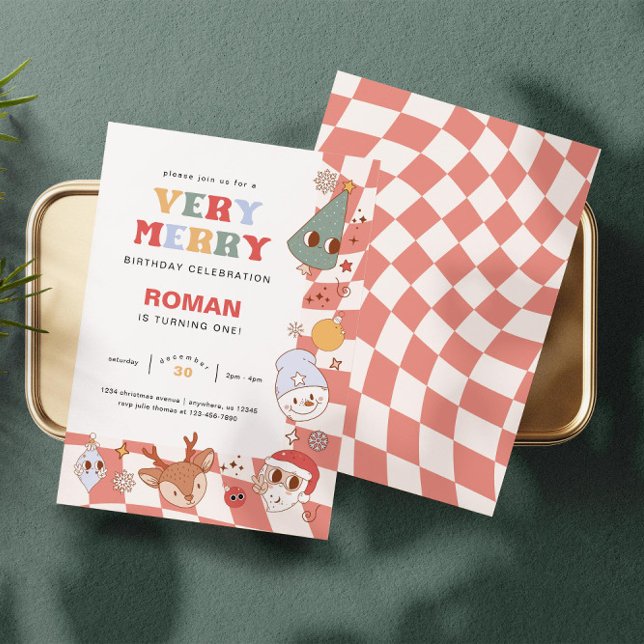 Convites Retro Groovy Natal Birthday (Criador carregado)