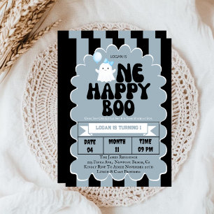 Convites Retro Groovy One Happy Boo Boy Festa de primeiro a