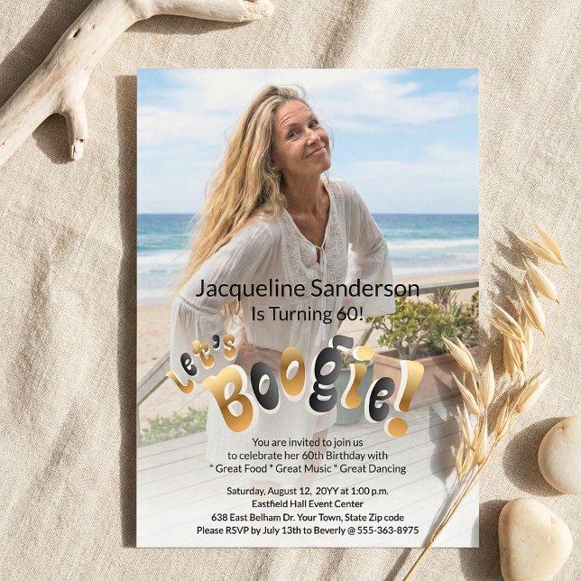 Convites Retro Groovy Photo 60th Birthday Party  (Criador carregado)