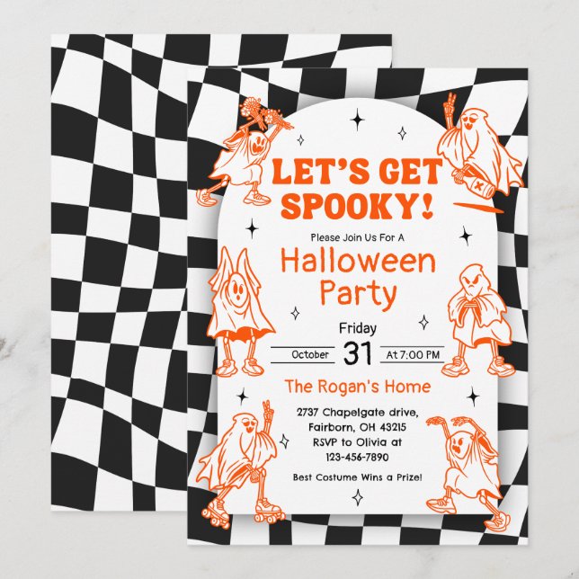 Convites Retro Groovy Spooky Ghost Halloween Party (Frente/Verso)