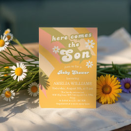 Convites Retro Groovy Sunshine Chá de fraldas Boy