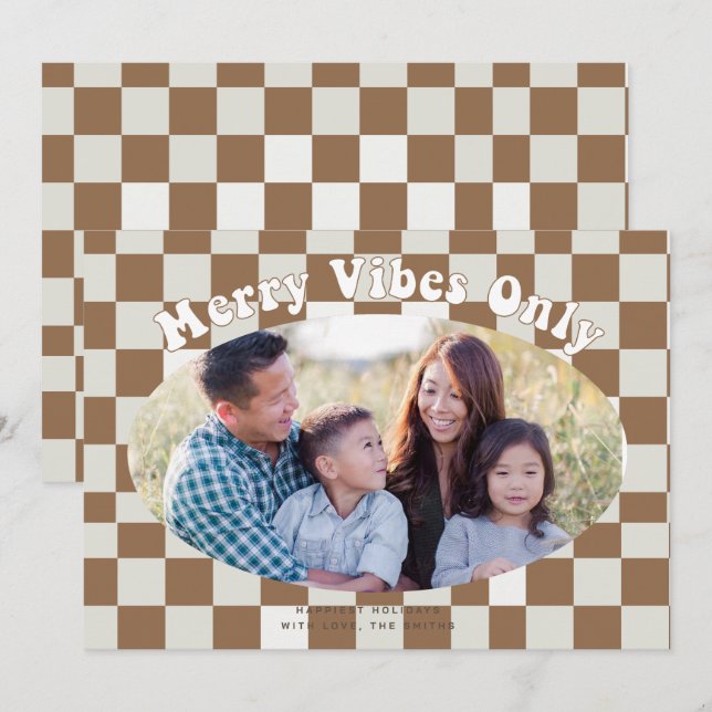 Convites Retro Groovy Vibrações Alegres Apenas com Xadrez d (Frente/Verso)