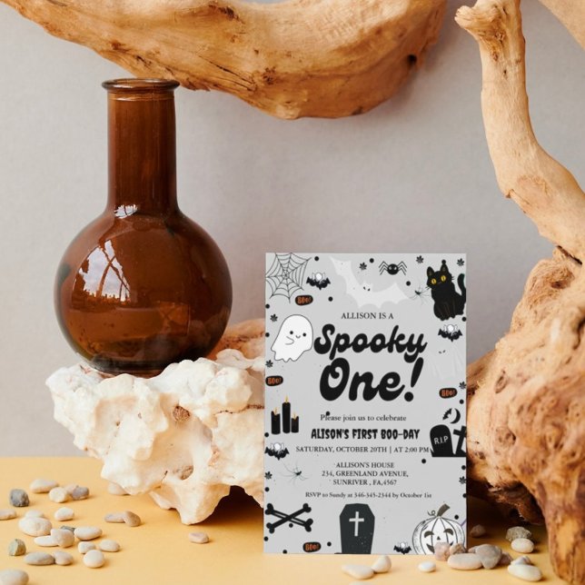 Convites Retro Grovy Halloween Spooky Um primeiro aniversar (Criador carregado)