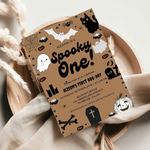 Convites Retro Grovy Halloween Spooky Um primeiro aniversar