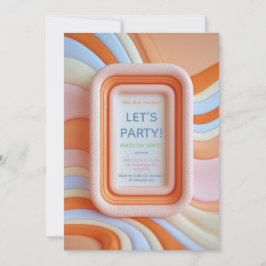 Convites Retro Gummy Pêssego e Ondas Azuis Aniversário