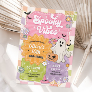Convites Retro Halloween Spookes Vibes Ghost Birthday Girl