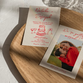 Convites Retro Hand Drawn Red Cake Unique Photo Wedding