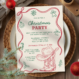 Convites Retro Hand Drawn Western Cowboy Christmas Party