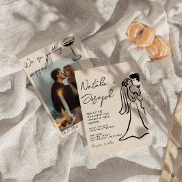 Convites Retro Hand Drawn Written Couple Photo Wedding