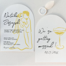 Convites Retro Hand Drawn Written Summer Arched Wedding