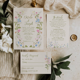 Convites Retro Hand Written Drawn Floral Summer Wedding