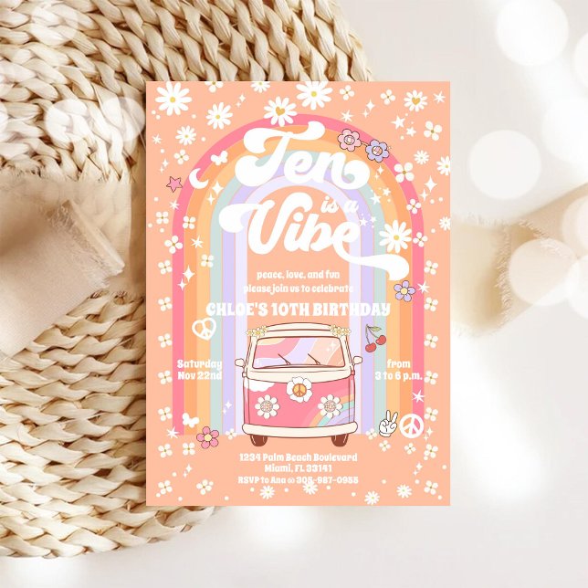 Convites Retro Hippie 10th Birthday Invitation (Criador carregado)