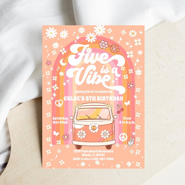 Convites Retro Hippie Birthday Invitation (Criador carregado)