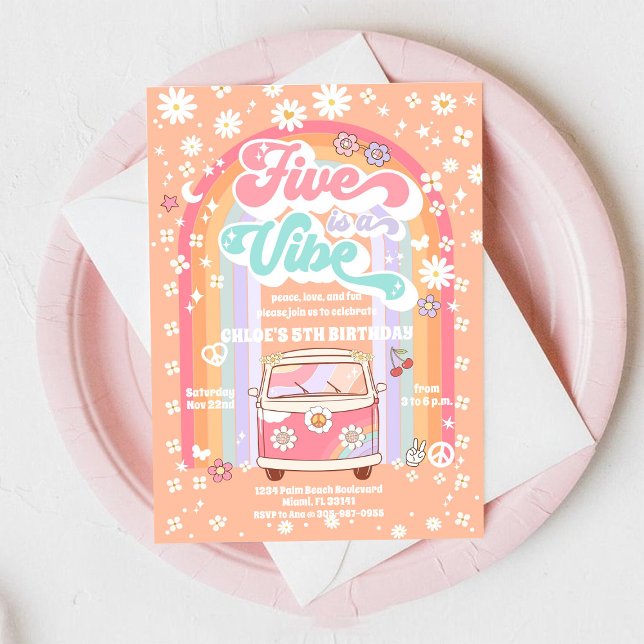 Convites Retro Hippie Birthday Invitation (Criador carregado)