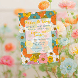 Convites Retro Hippie Floral Birthday