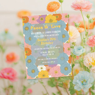 Convites Retro Hippie Floral Birthday