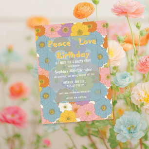 Convites Retro Hippie Floral Birthday