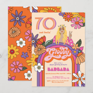 Convites Retro Hippie Girl 70's Groovy Festa de aniversário