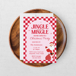 Convites Retro Jingle e Mingle Natal Xadrez Vermelho