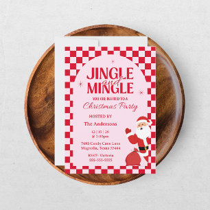 Convites Retro Jingle e Mingle Natal Xadrez Vermelho