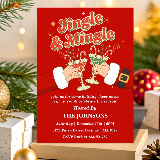 Convites Retro Jingle & Mingle Editable Christmas Party (Criador carregado)