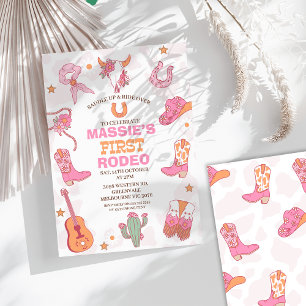 Convites Retro Laranja Rosa 1rua Rodeio Aniversário