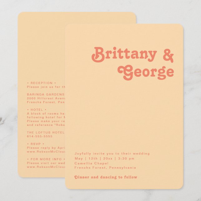 Convites Retro Laranja Tudo Em Um Casamento De Bordas Arred (Frente/Verso)