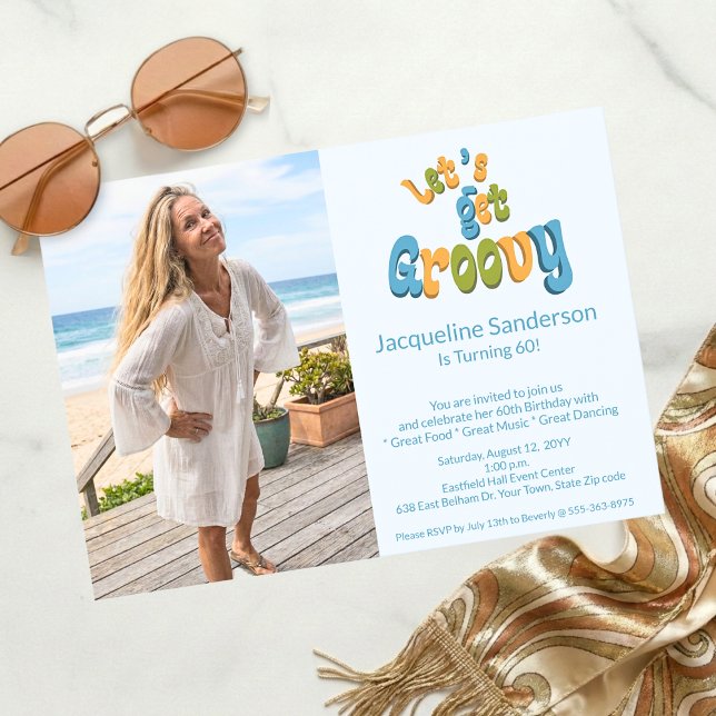 Convites Retro Let's Get Groovy Photo 60th Birthday Party (Criador carregado)