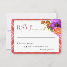 Retro Lines Floral Magenta Fuchsia WedRSVP