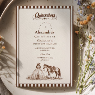 Convites Retro Listrado Cavalo Ocidental Quinceañera