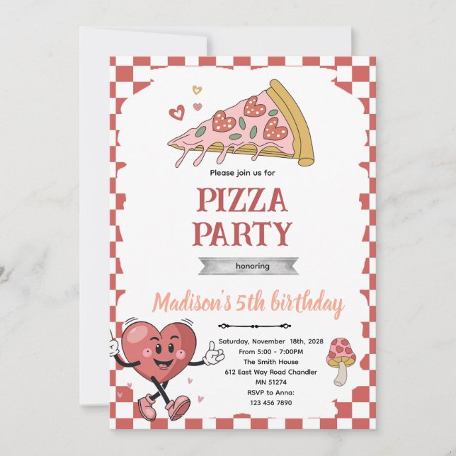 Convites Retro love you two pizza invitation (Frente)