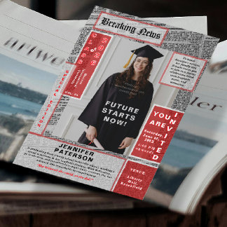 Convites Retro Magazine Cover Newspaper Style Graduation 