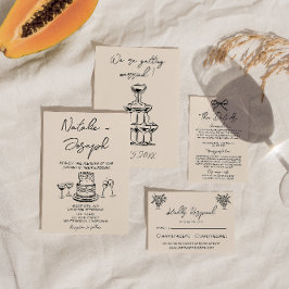 Convites Retro Mão Desenhada Bolo Escrito Quirky Bold Casam