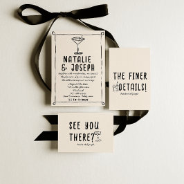 Convites Retro Mão Desenhada Cocktail Escrito Casamento Qui