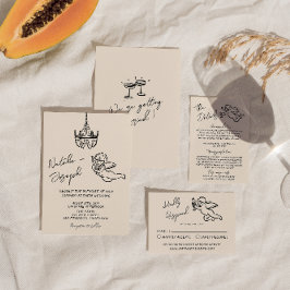 Convites Retro-Mão Desenhado Cupid Escrito Casamento Quirky