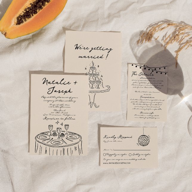 Convites Retro-Mão Desenhado Diversão Escrita Casamento De  (Criador carregado)