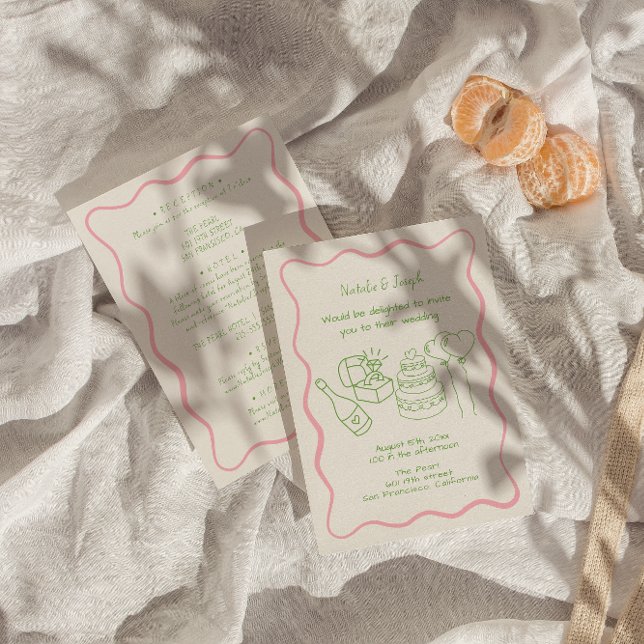 Convites Retro-Mão Desenhou O Funky Modern Tudo Em Um Casam (Criador carregado)