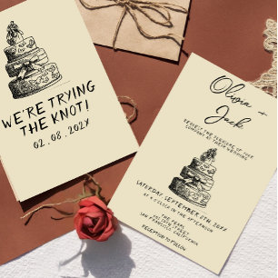 Convites Retro Mão Escrita Desenhada Bolo Quirky tendência 