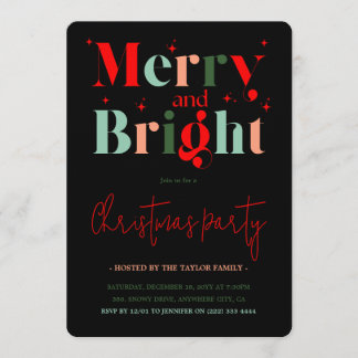 Convites Retro Merry and Bright Christmas Party