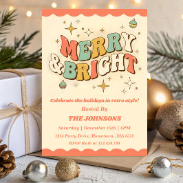 Convites Retro Merry & Bright Editable Christmas Party
