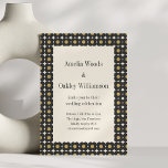Convites Retro Mid Century Modern Geometric Floral Wedding<br><div class="desc">Celebrate your big day with this chic mid-century modern wedding invitation. Featuring a retro 70s floral geometric border in mustard gold and charcoal on cream,  it is perfect for a minimalist and stylish couple seeking an elegant,  vintage vibe.</div>