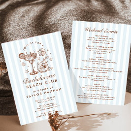 Convites Retro Modern Blue & Brown Bachelorette Weekend
