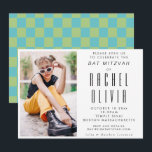 Convites Retro Modern Chic Photo Blue and Green Bat Mitzvah<br><div class="desc">Retro Modern Chic Photo Blue and Green Bat Mitzvah Invitation</div>
