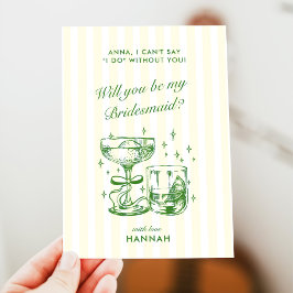 Convites Retro Modern Green Bridesmaid Proposal Card
