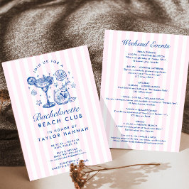 Convites Retro Modern Pink & Blue Bachelorette Weekend