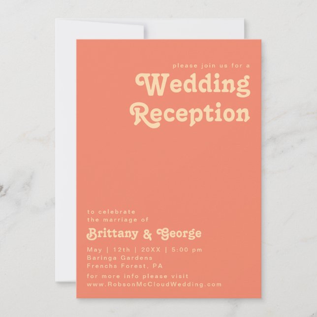 Convites Retro Moderno | Recepção de Casamento Coral (Frente)