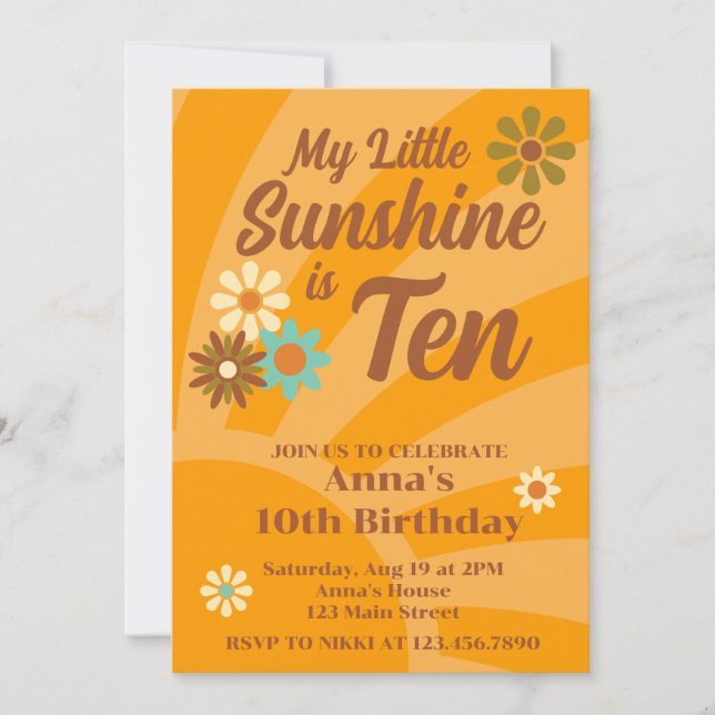 Convites Retro My Little Sunshine Daisy 10º aniversário (Frente)