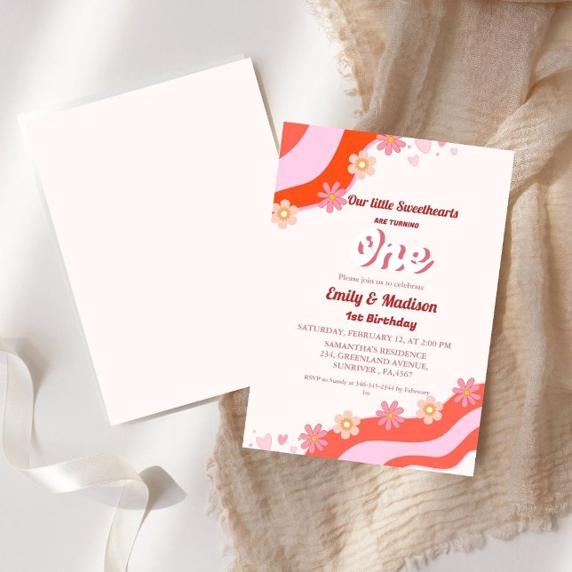 Convites Retro Namorados Swetheart Joint First Birday (Criador carregado)