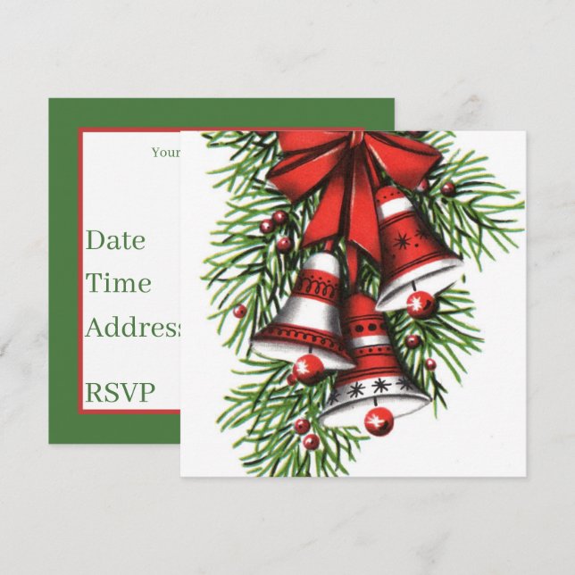 Convites retro natais vintages sinos adicionar informações (Frente/Verso)