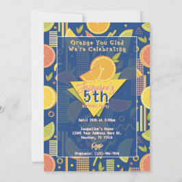 Convites Retro Navy Blue Summer Citrus Fruit Birthday